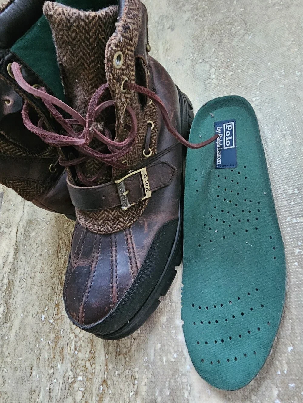 Polo by Ralph Lauren Brown Leather & Tweed Men's Lace-Up Boots